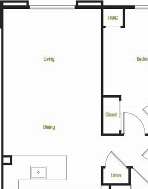 A4 – 1 Bedroom 1 Bath Floor Plan Layout – 780 Square Feet